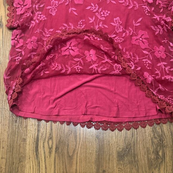 Soft Surroundings Top Women XL Pink Floral Embroidered Silk Sheer Layered Blouse - Picture 5 of 6